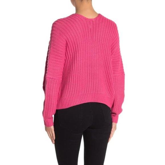 Elan Fuchsia Pink Casual Cable Knit V-Neck Relaxed Knitted Sweater One Size - Picture 2 of 11